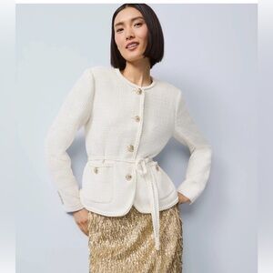 NWT $198 ANN TAYLOR  White tweed belted jacket sz 0